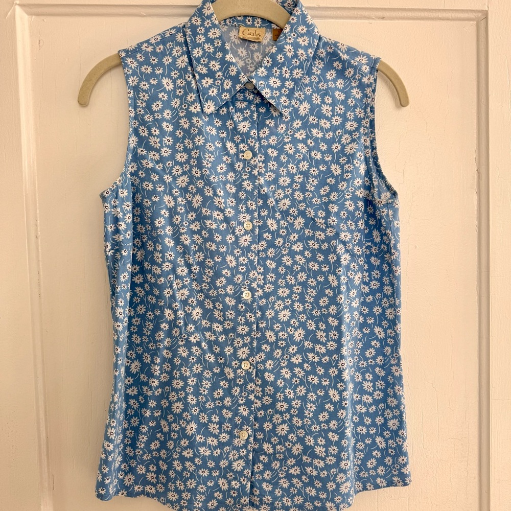 Caslon Blue Floral Sleeveless Top